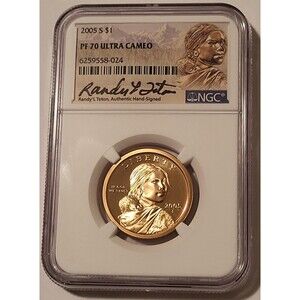 2005 S Native American Sacagawea Dollar PF70 UC NGC RandyL Teton Signed Label